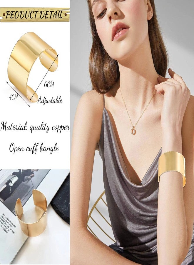 MOZAKA 2 Pcs Cuff Bangle Bracelet for Women Wide Open Cuff Bracelets Golden Sliver Wrist Cuff Wrap Bracelets Adjustable - Image 2